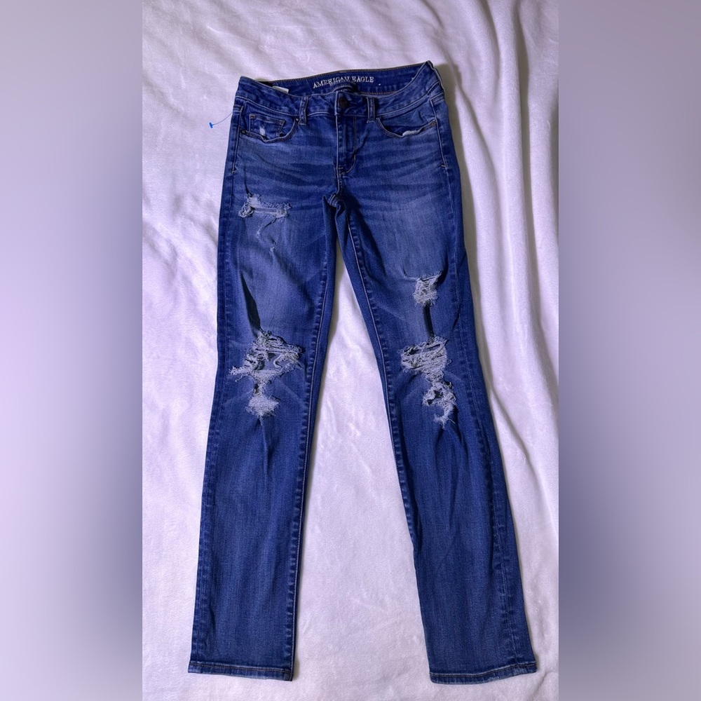 American Eagle Outfitters Ripped Dark Blue Skinny Jeans